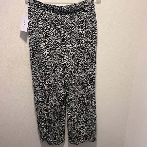 Love Wish Black And White Flowy Slip On Pants Size Large - Picture 2 of 6
